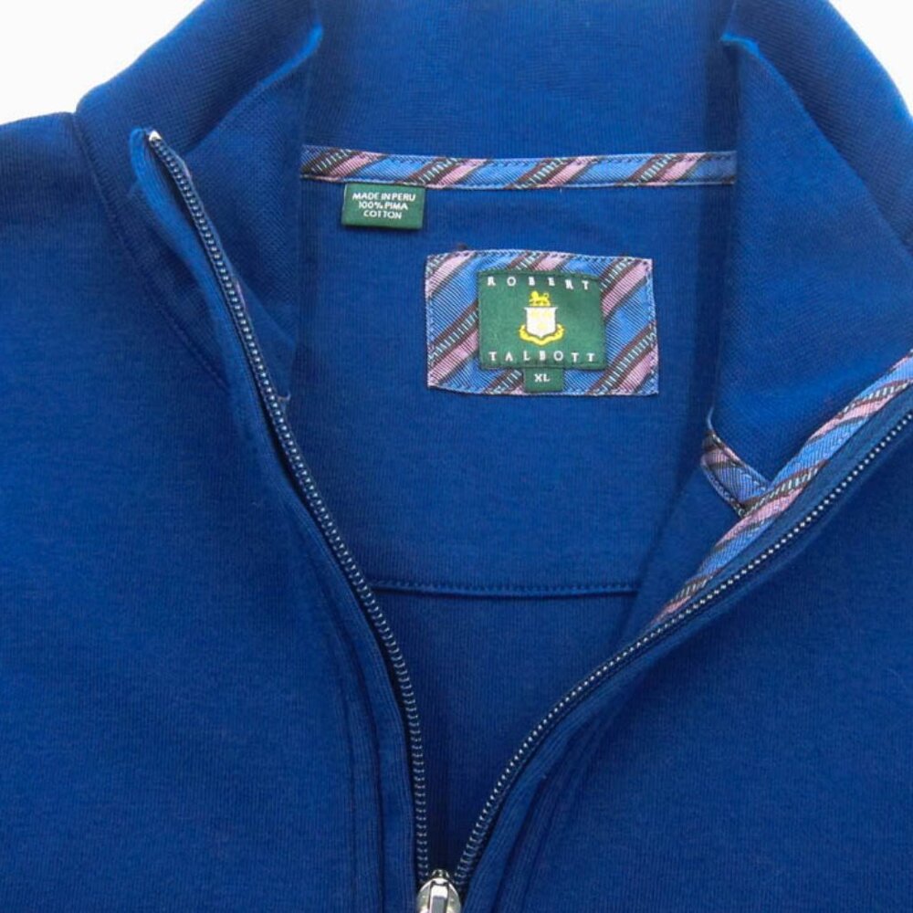NEW $168 Robert Talbott Carmel Royal Blue 1/4Zip Pima Cotton Pullover Sweater XL